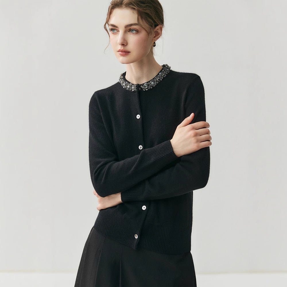 Cashmere Cardigan – Elegant Heavy-Craft Collar Knit Jacket for Women - Sainiya Eco Wear