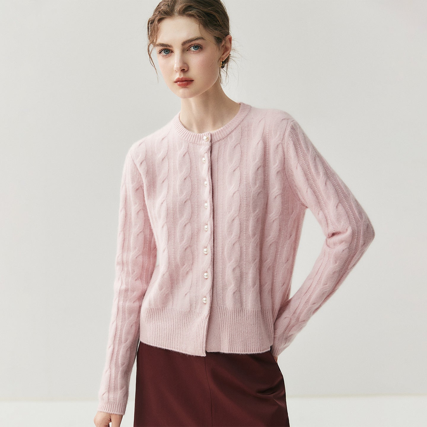 Chic Cashmere Cardigan – Pearl Button Heavy Braided Knit - Sainiya Eco Wear