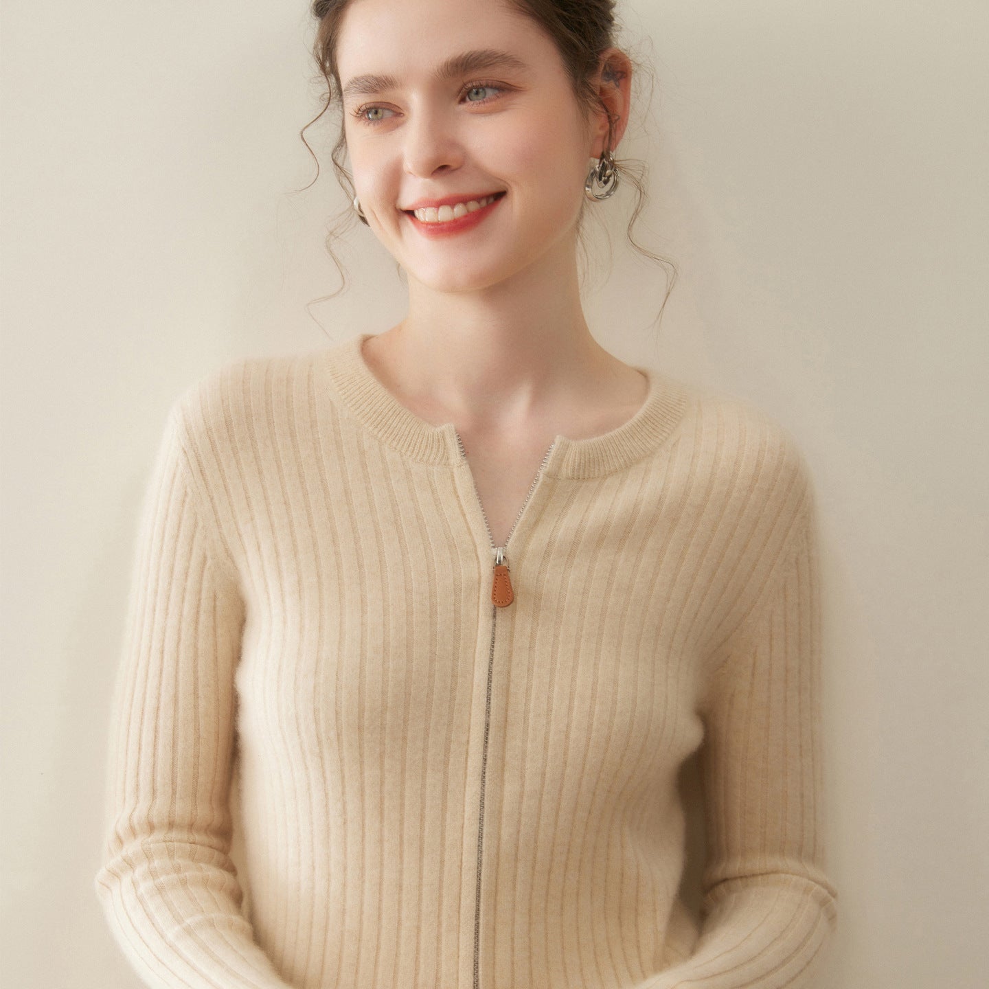 Cashmere Cardigan – 100% Pure Cashmere Double-Zip Slim Knit Jacket - Sainiya Eco Wear