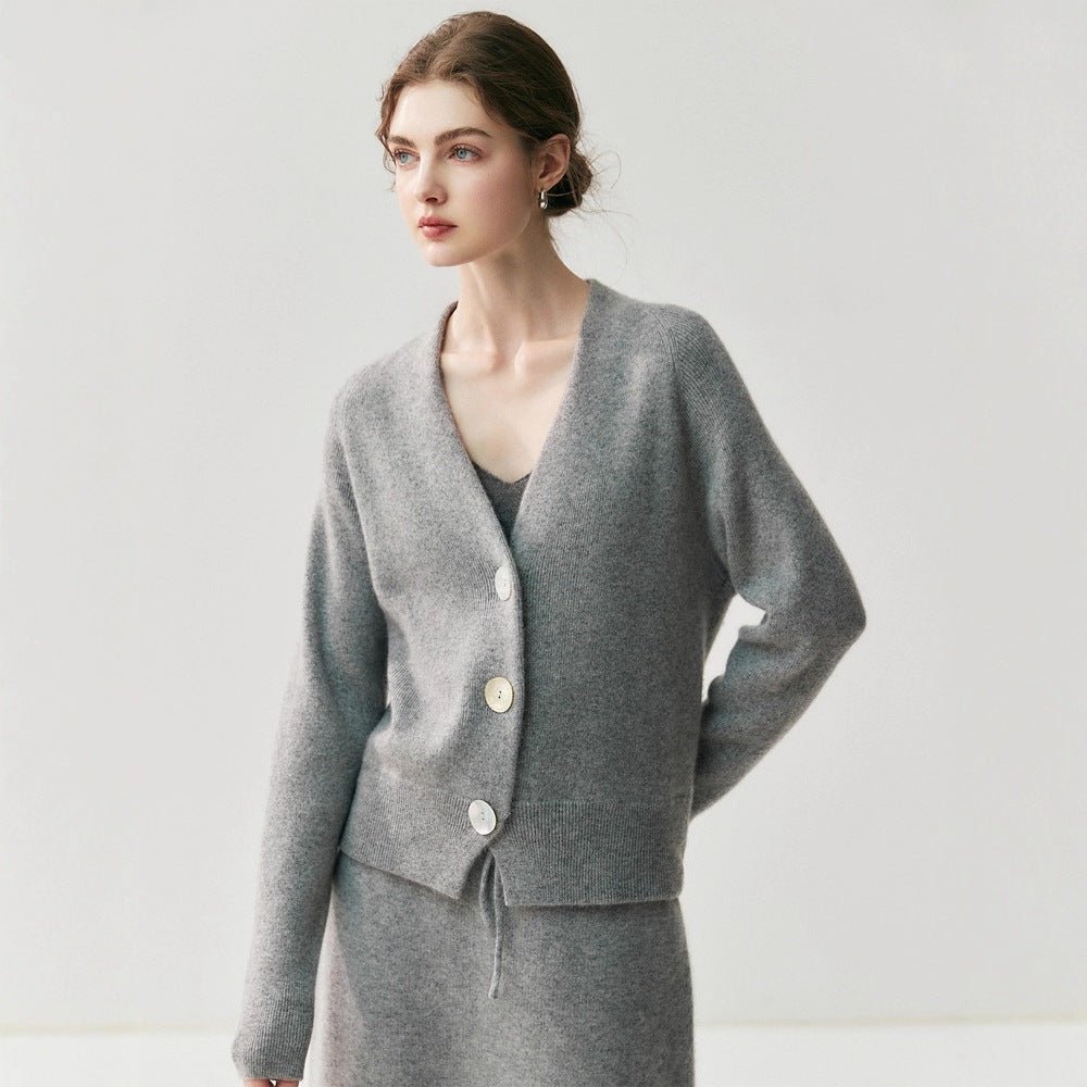 Cashmere Cardigan – Pure Cashmere V-Neck Shell Button Knit Sweater - Sainiya Eco Wear