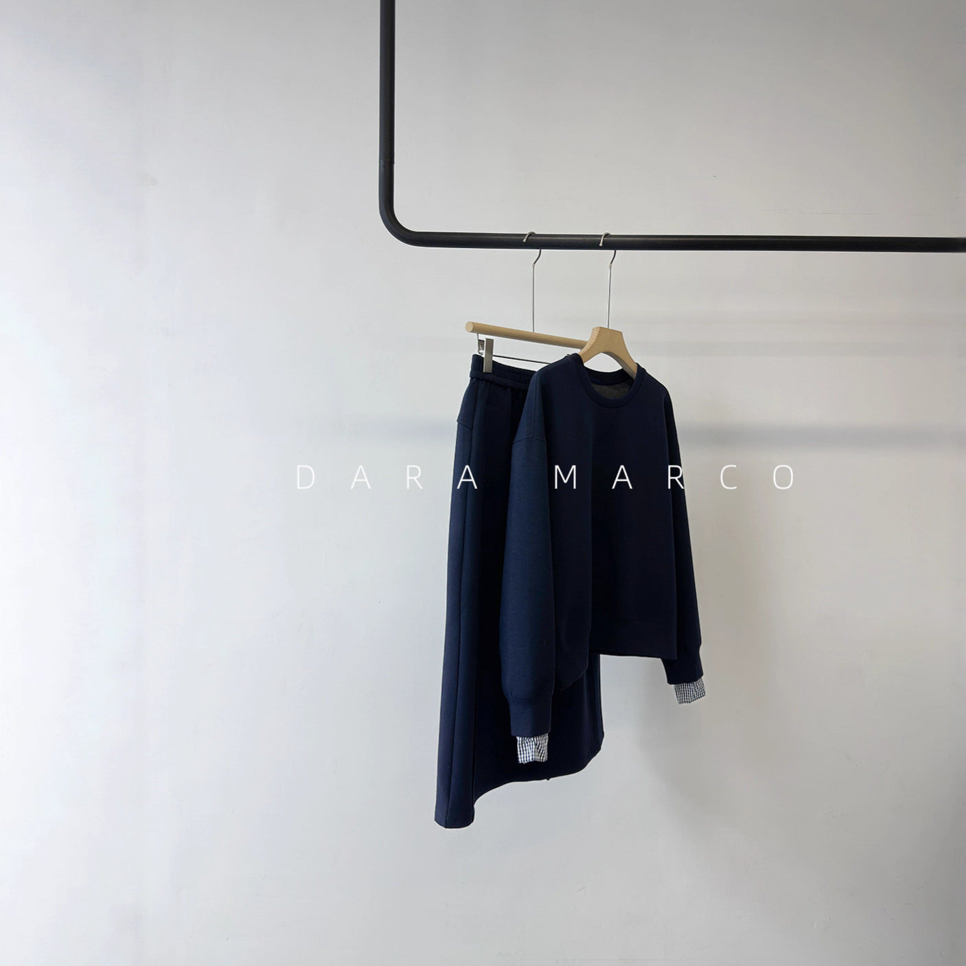 Warm Wool-Blend Navy Set — Cozy Sweatshirt & A-Line Midi Dress