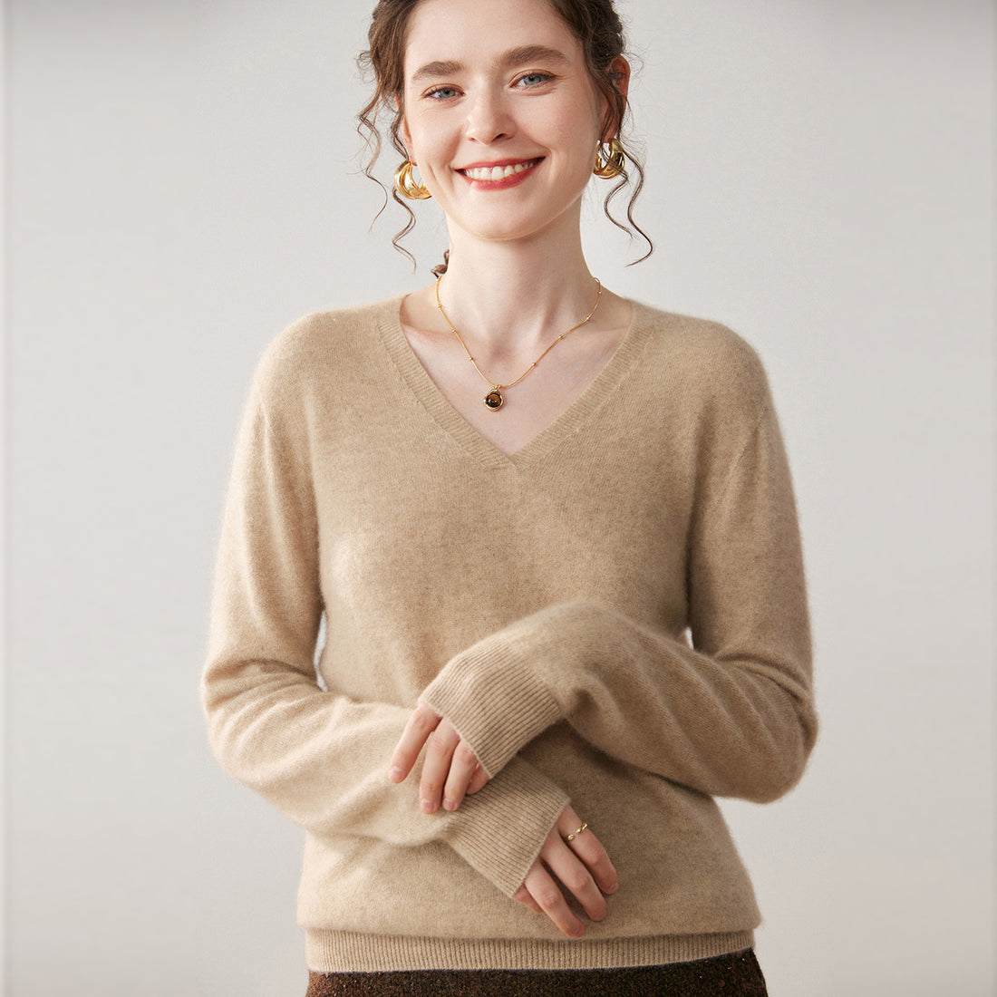 Cashmere V-Neck Women’s Sweater – 100% Pure Soft Slim Loose Knit