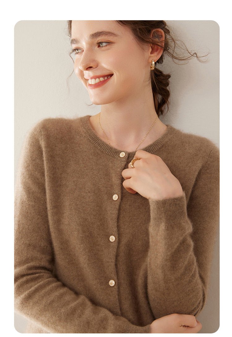 Cashmere Essential~Lightweight Pure Cashmere Round-Neck Slim Cardigan Women - Sainiya Eco Wear