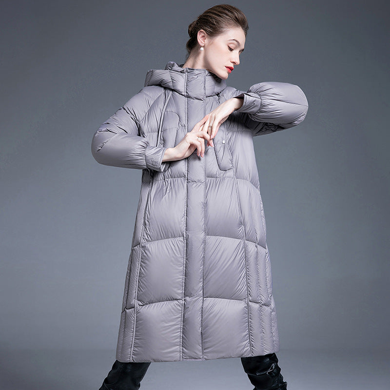Down Jacket Women’s Thickened Hooded Long Coat – 90% White Duck Down Warm Winter Style