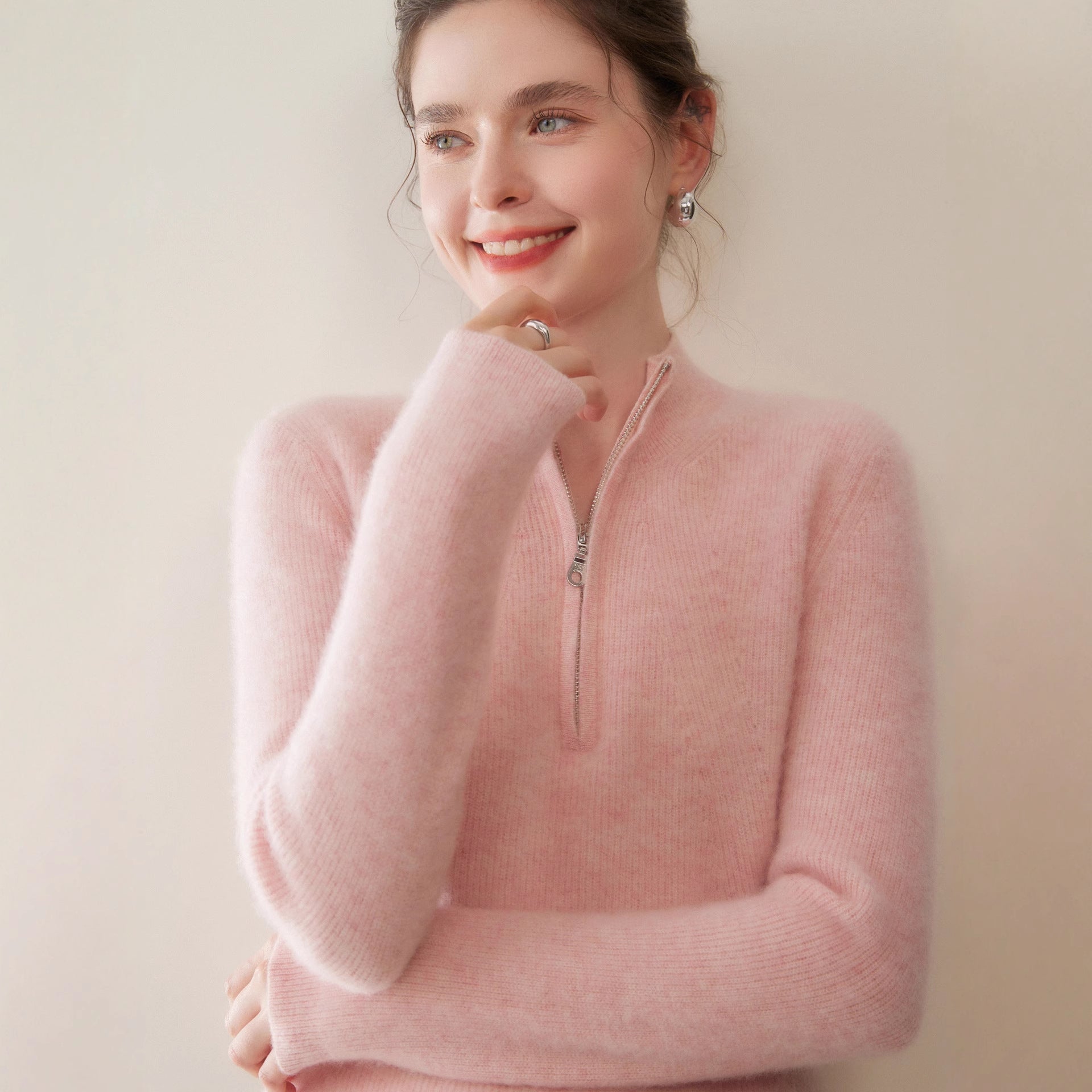 Baby cashmere half zip sweater women