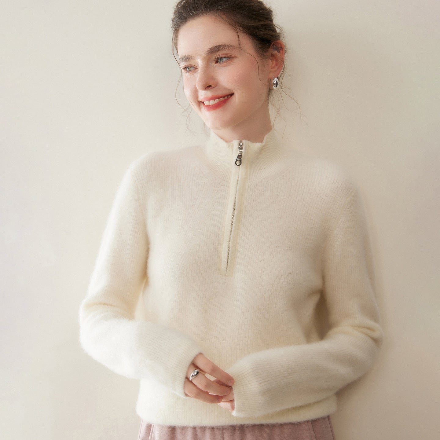 Baby Cashmere Half-Zip Pure Cashmere Sweater for Women - Sainiya Eco Wear