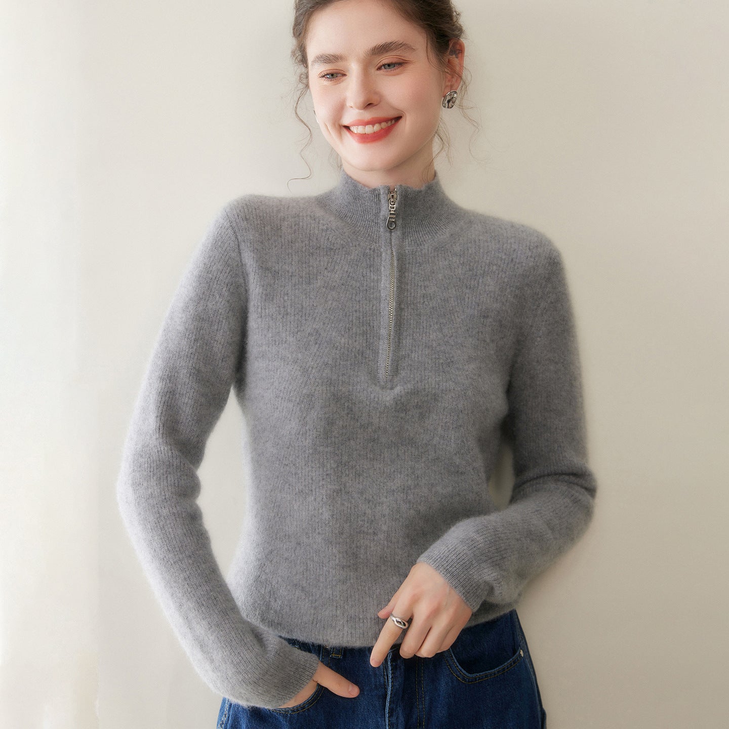 Baby cashmere half zip sweater women