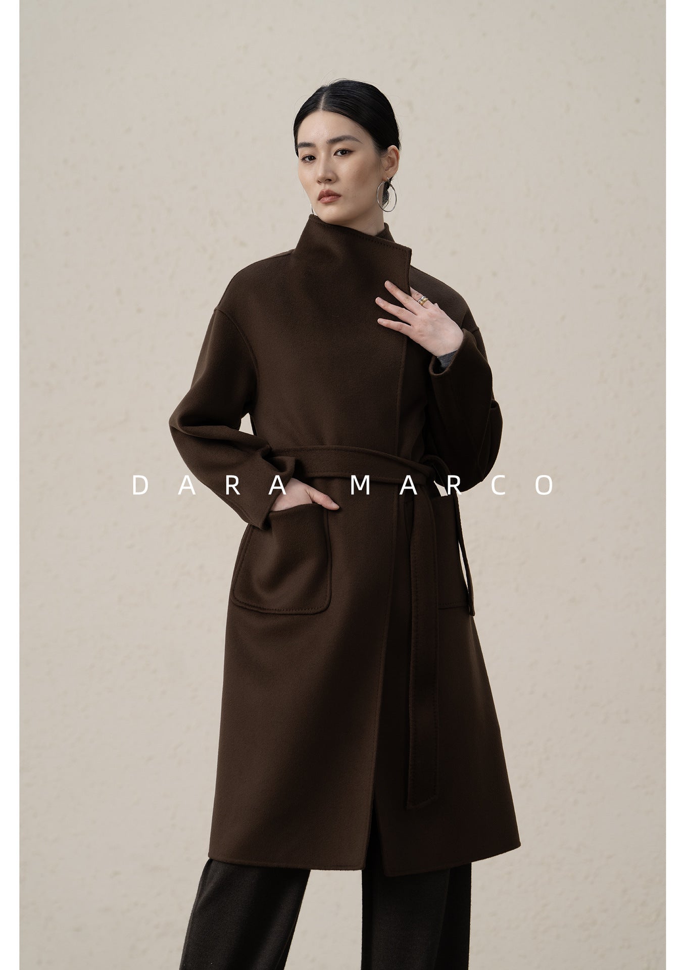 cashmere blend tie-waist long coat