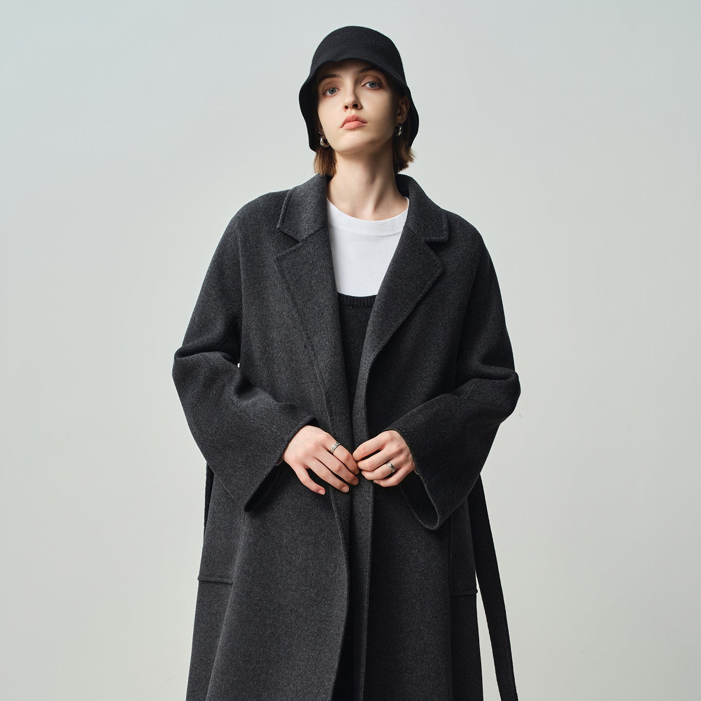 Cashmere Coat Women – Long Double-Sided Belted Bathrobe Wool Jacket - Sainiya Eco Wear