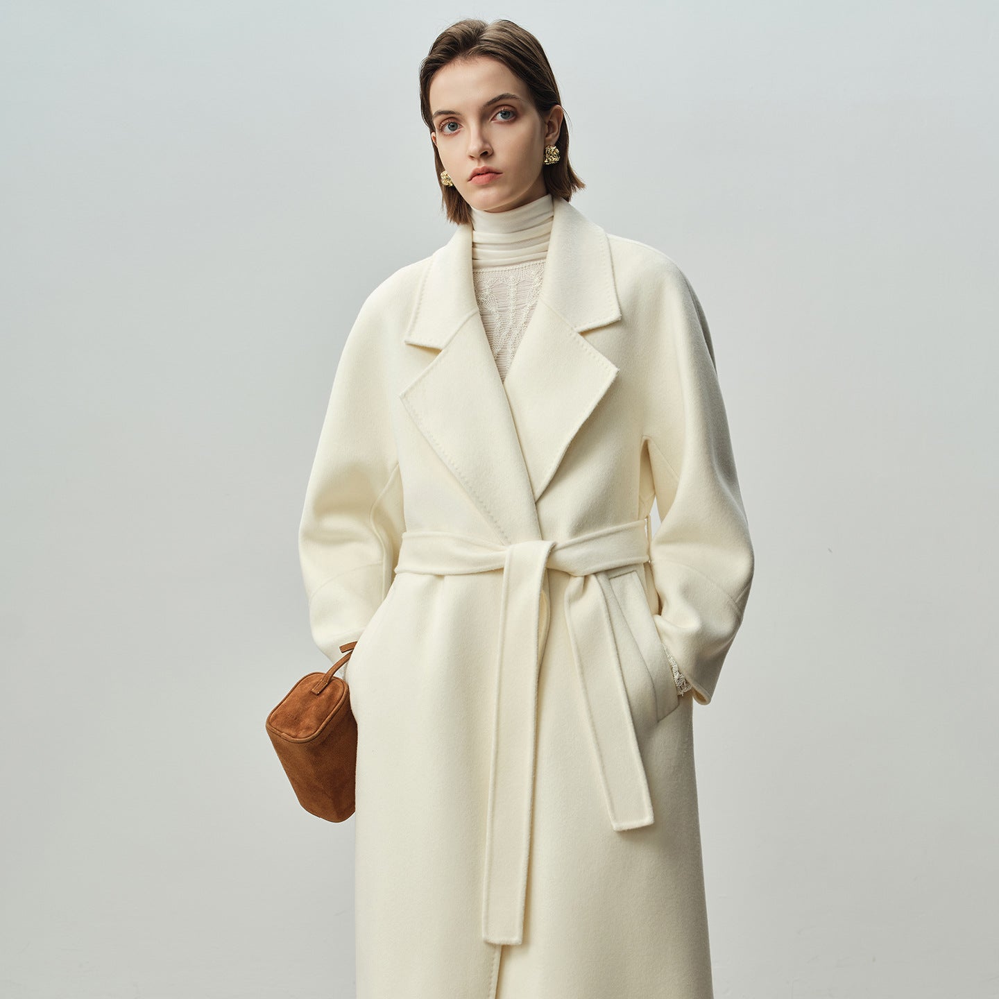 Cashmere Coat Women – Long Double-Sided Wool Tie Coat, Elegant Minimalist Overcoat - Sainiya Eco Wear