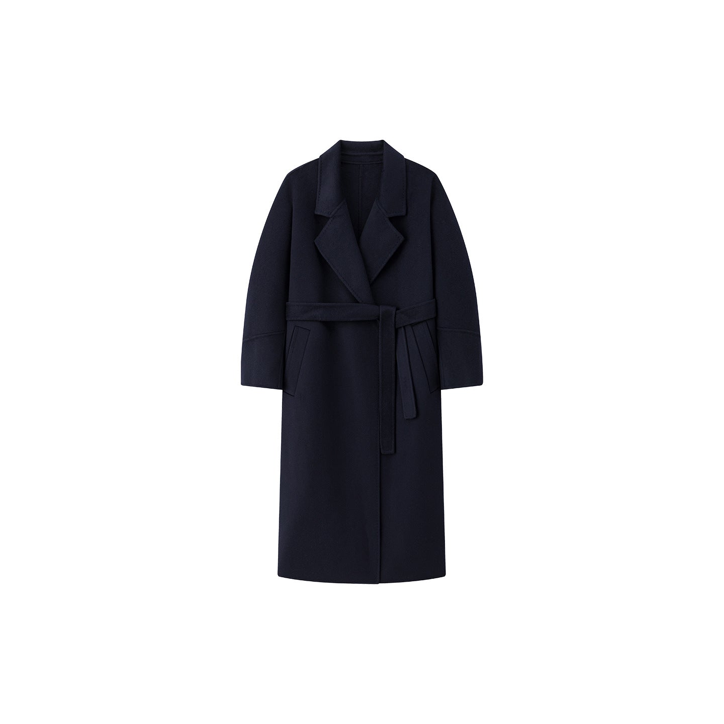 Cashmere Coat Women – Long Double-Sided Wool Tie Coat, Elegant Minimalist Overcoat - Sainiya Eco Wear