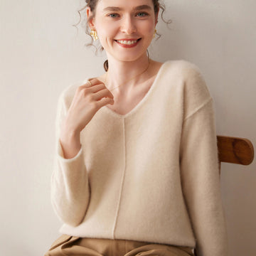 Cashmere Effortless V-Neck – Timeless Loose Elegance - Sainiya Eco Wear