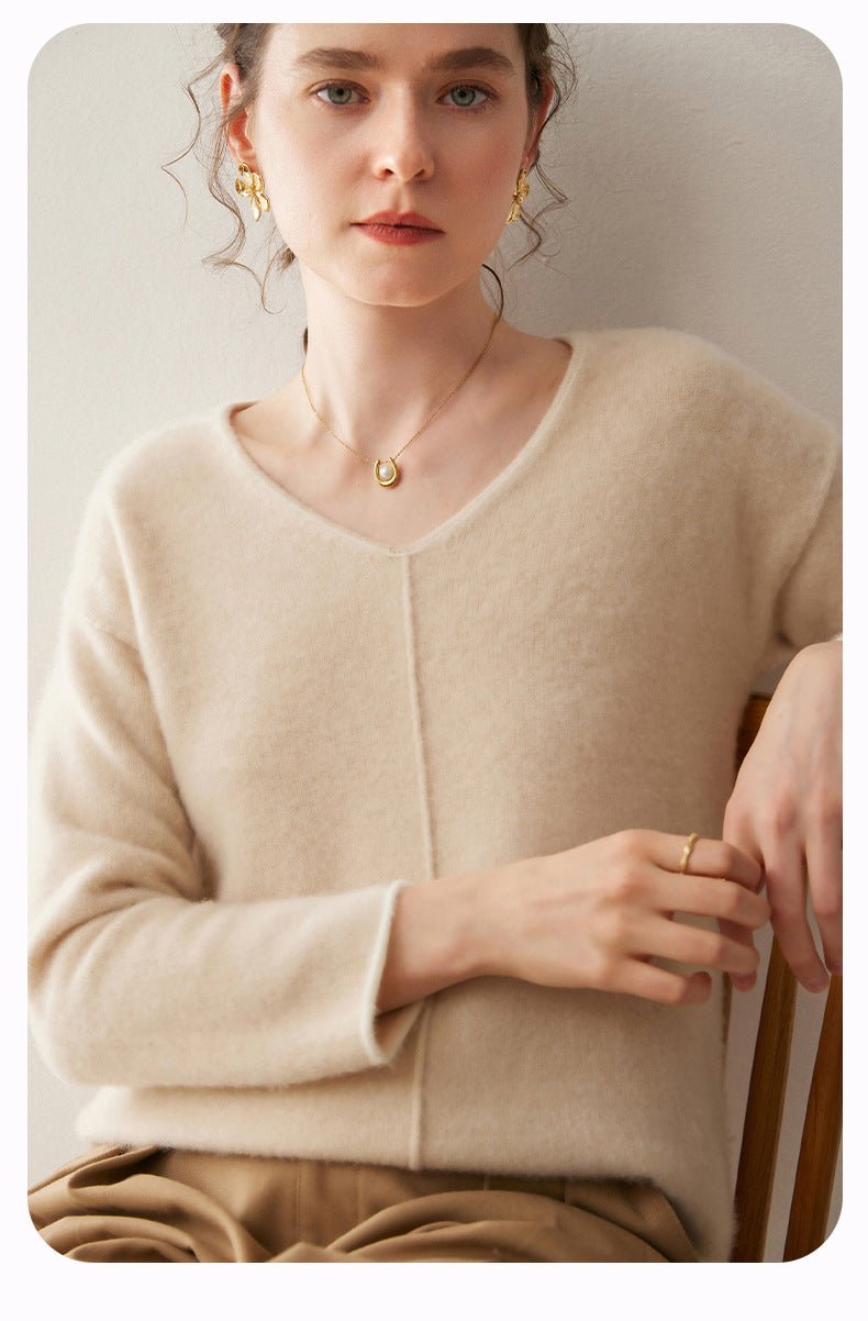 Cashmere Effortless V-Neck – Timeless Loose Elegance - Sainiya Eco Wear