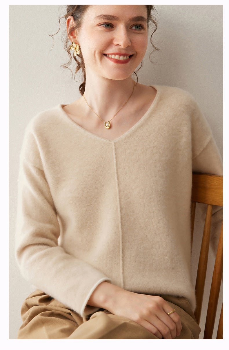 Cashmere Effortless V-Neck – Timeless Loose Elegance - Sainiya Eco Wear