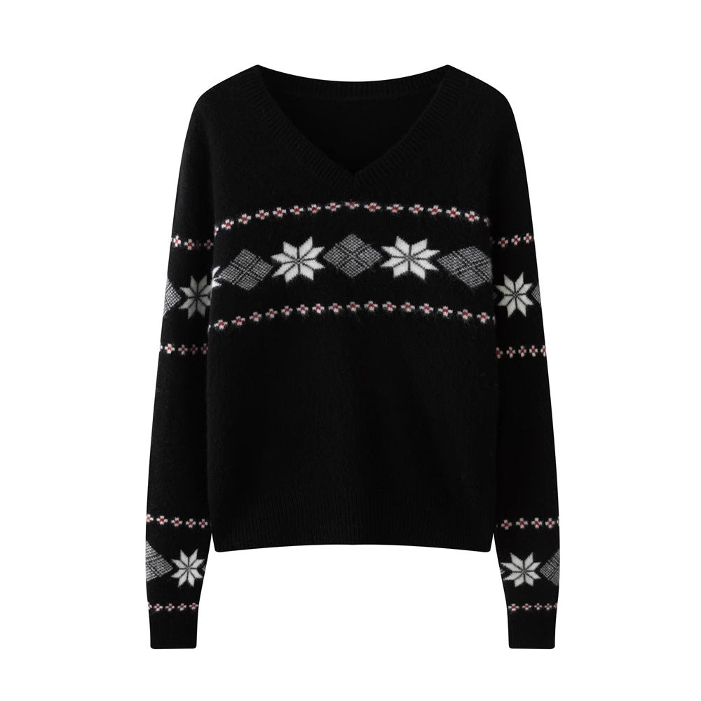Cashmere Fair Isle Snowflake V-Neck – Cozy Nordic Dream - Sainiya Eco Wear