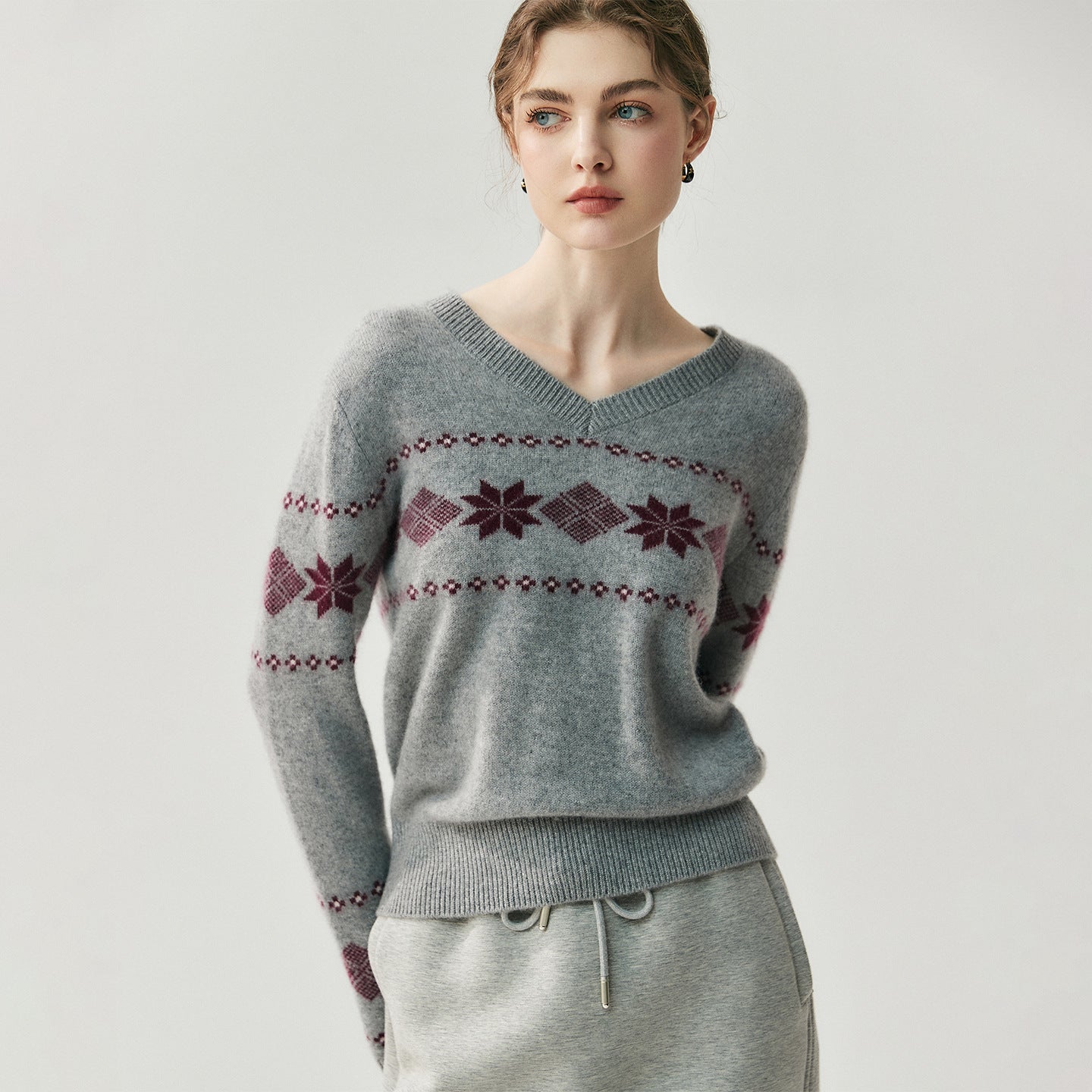 Cashmere Fair Isle Snowflake V-Neck – Cozy Nordic Dream - Sainiya Eco Wear