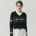 Cashmere Fair Isle Snowflake V-Neck – Cozy Nordic Dream - Sainiya Eco Wear