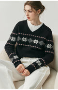 Cashmere Fair Isle Snowflake V-Neck – Cozy Nordic Dream - Sainiya Eco Wear