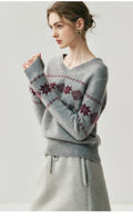Cashmere Fair Isle Snowflake V-Neck – Cozy Nordic Dream - Sainiya Eco Wear