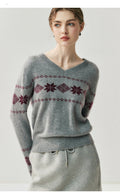 Cashmere Fair Isle Snowflake V-Neck – Cozy Nordic Dream - Sainiya Eco Wear