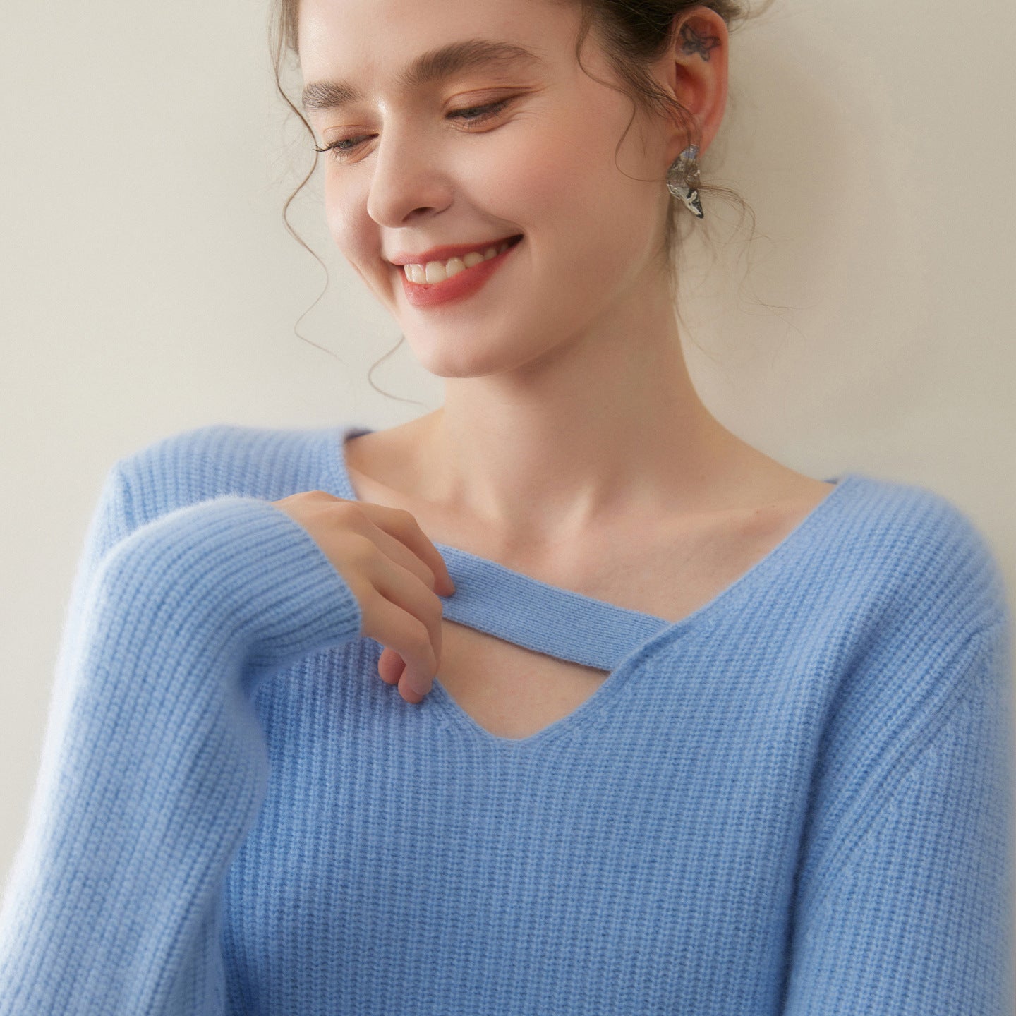 Cashmere Korean Slim V-Neck – Lab-Certified Silky Perfection - Sainiya Eco Wear