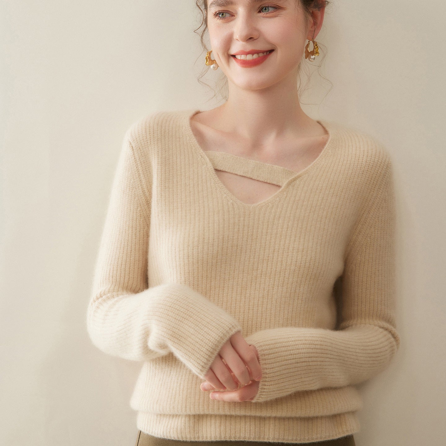 Cashmere Korean Slim V-Neck – Lab-Certified Silky Perfection - Sainiya Eco Wear