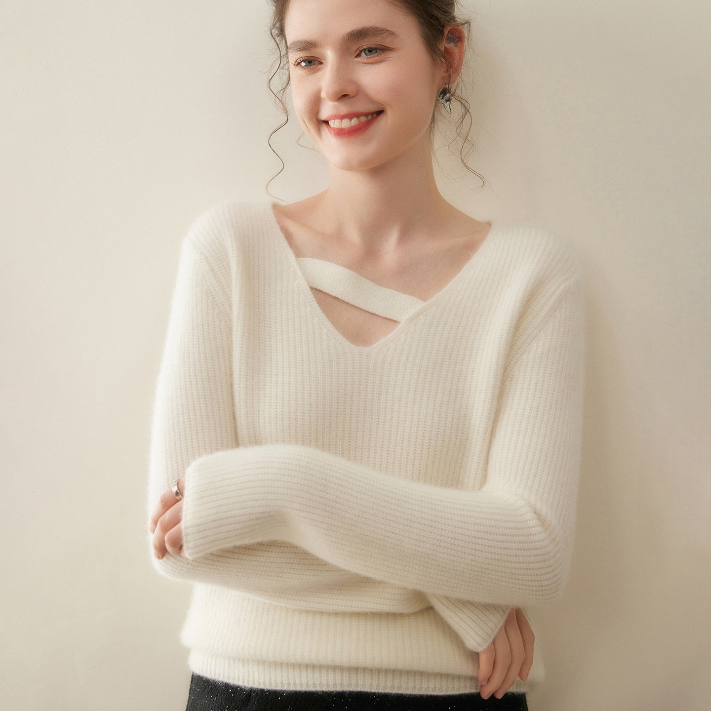 Cashmere Korean Slim V-Neck – Lab-Certified Silky Perfection - Sainiya Eco Wear