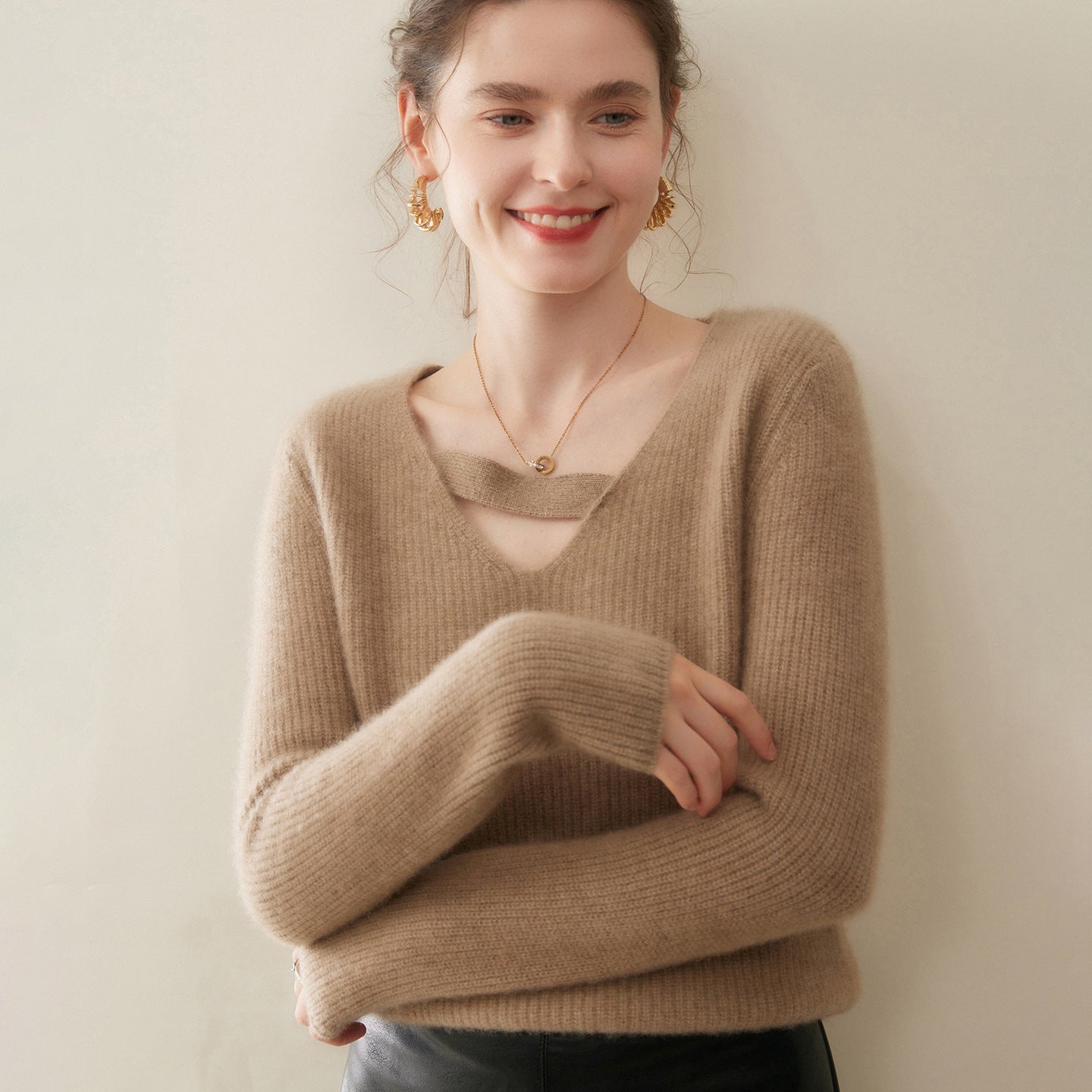 Cashmere Korean Slim V-Neck – Lab-Certified Silky Perfection - Sainiya Eco Wear