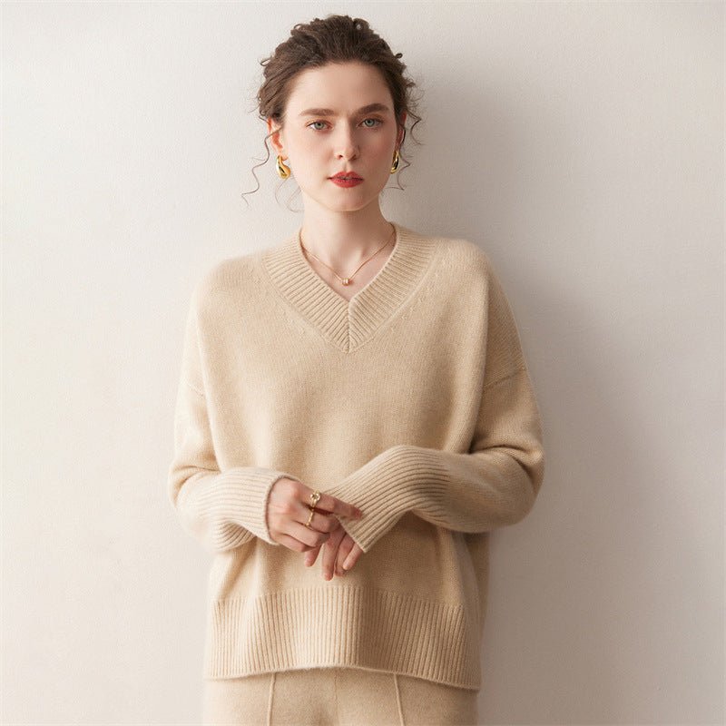 Cashmere Oversized Lazy V-Neck – Effortless Cozy Perfection - Sainiya Eco Wear
