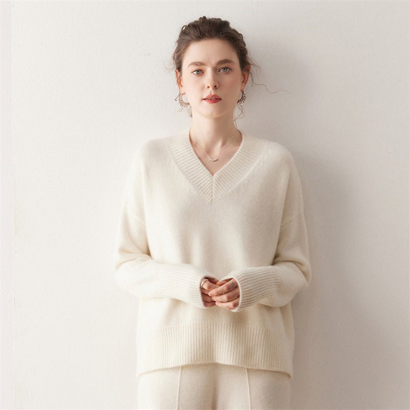 Cashmere Oversized Lazy V-Neck – Effortless Cozy Perfection - Sainiya Eco Wear