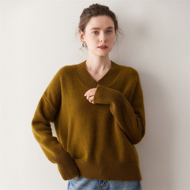 Cashmere Oversized Lazy V-Neck – Effortless Cozy Perfection - Sainiya Eco Wear