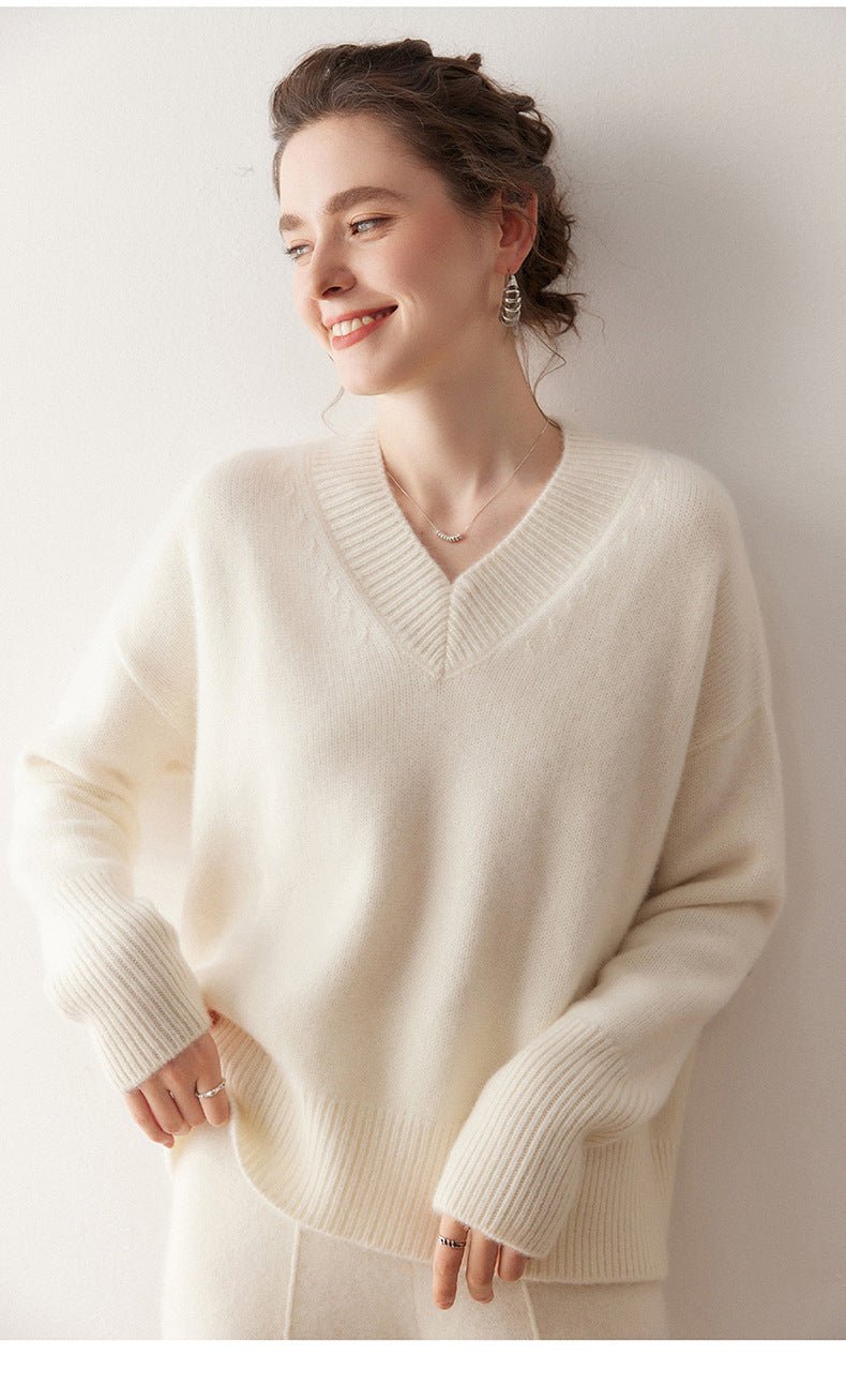 Cashmere Oversized Lazy V-Neck – Effortless Cozy Perfection - Sainiya Eco Wear