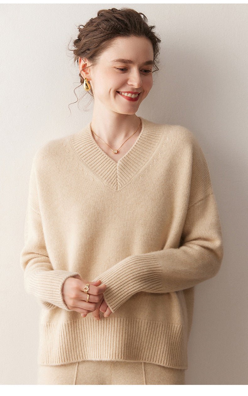 Cashmere Oversized Lazy V-Neck – Effortless Cozy Perfection - Sainiya Eco Wear