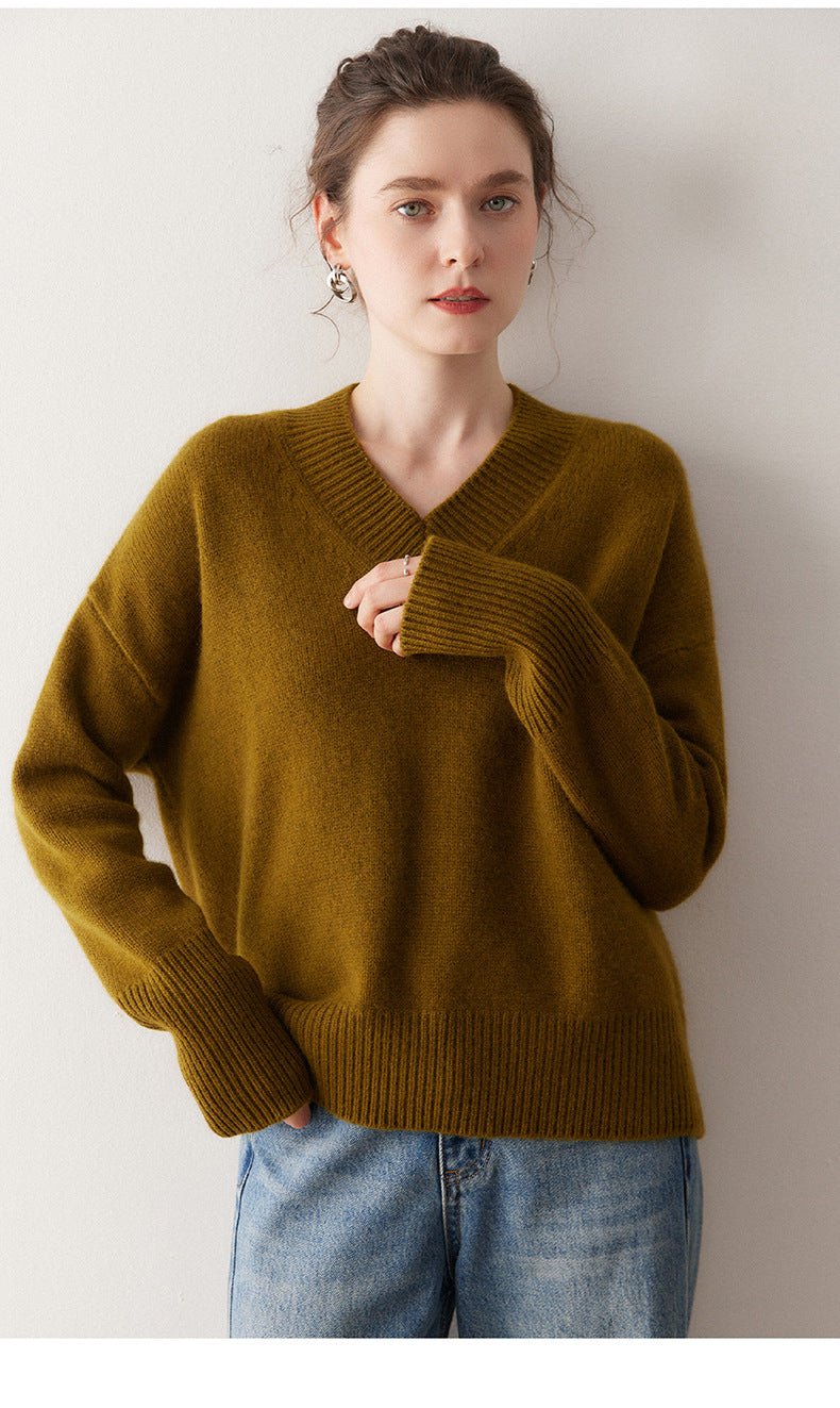 Cashmere Oversized Lazy V-Neck – Effortless Cozy Perfection - Sainiya Eco Wear