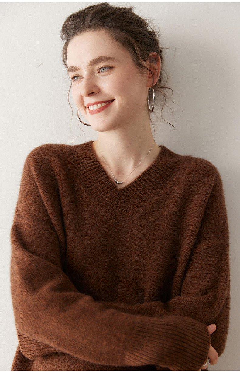 Cashmere Oversized Lazy V-Neck – Effortless Cozy Perfection - Sainiya Eco Wear