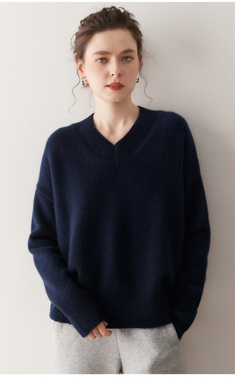 Cashmere Oversized Lazy V-Neck – Effortless Cozy Perfection - Sainiya Eco Wear