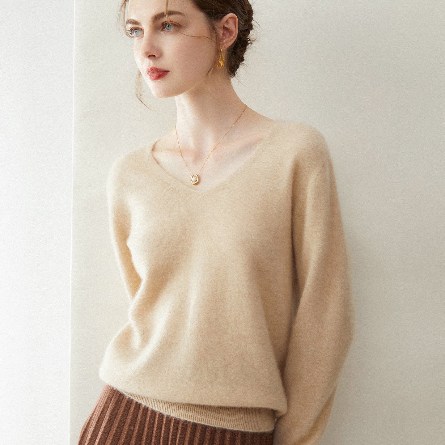 Cashmere Seamless Whisper-Soft V-Neck – Barely-There Luxury - Sainiya Eco Wear