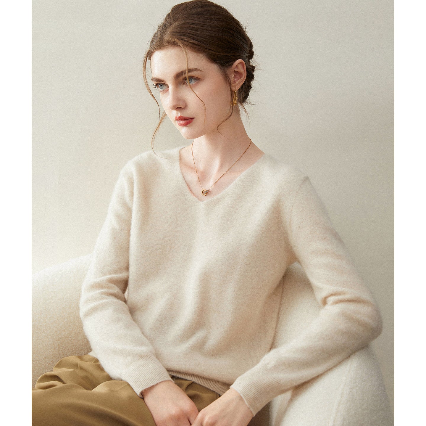 Cashmere Seamless Whisper-Soft V-Neck – Barely-There Luxury - Sainiya Eco Wear