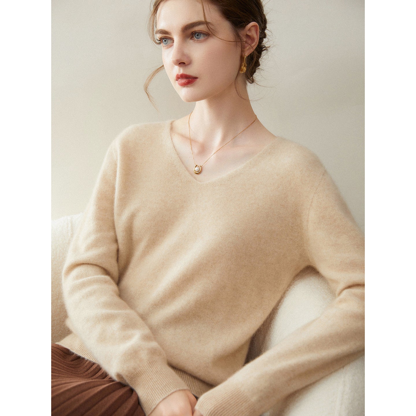 Cashmere Seamless Whisper-Soft V-Neck – Barely-There Luxury - Sainiya Eco Wear