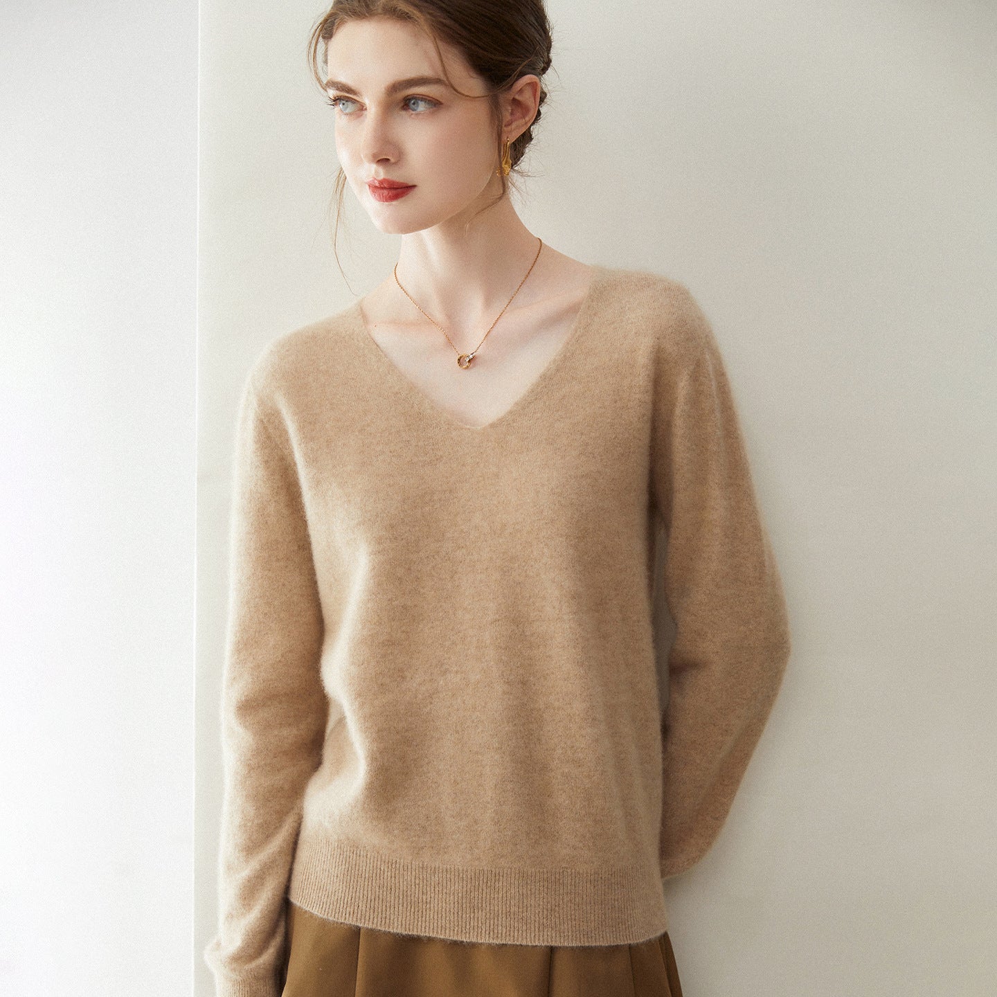 Cashmere Seamless Whisper-Soft V-Neck – Barely-There Luxury - Sainiya Eco Wear