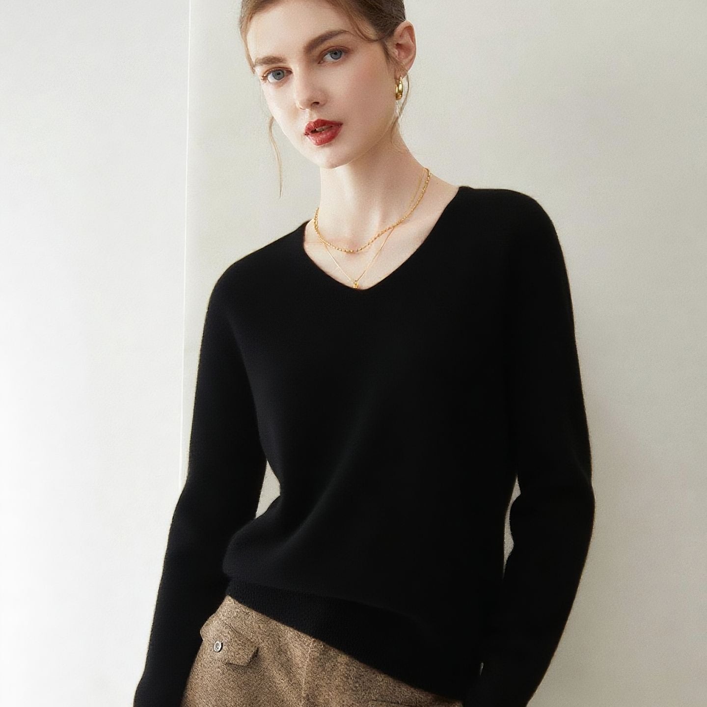 Cashmere Seamless Whisper-Soft V-Neck – Barely-There Luxury - Sainiya Eco Wear