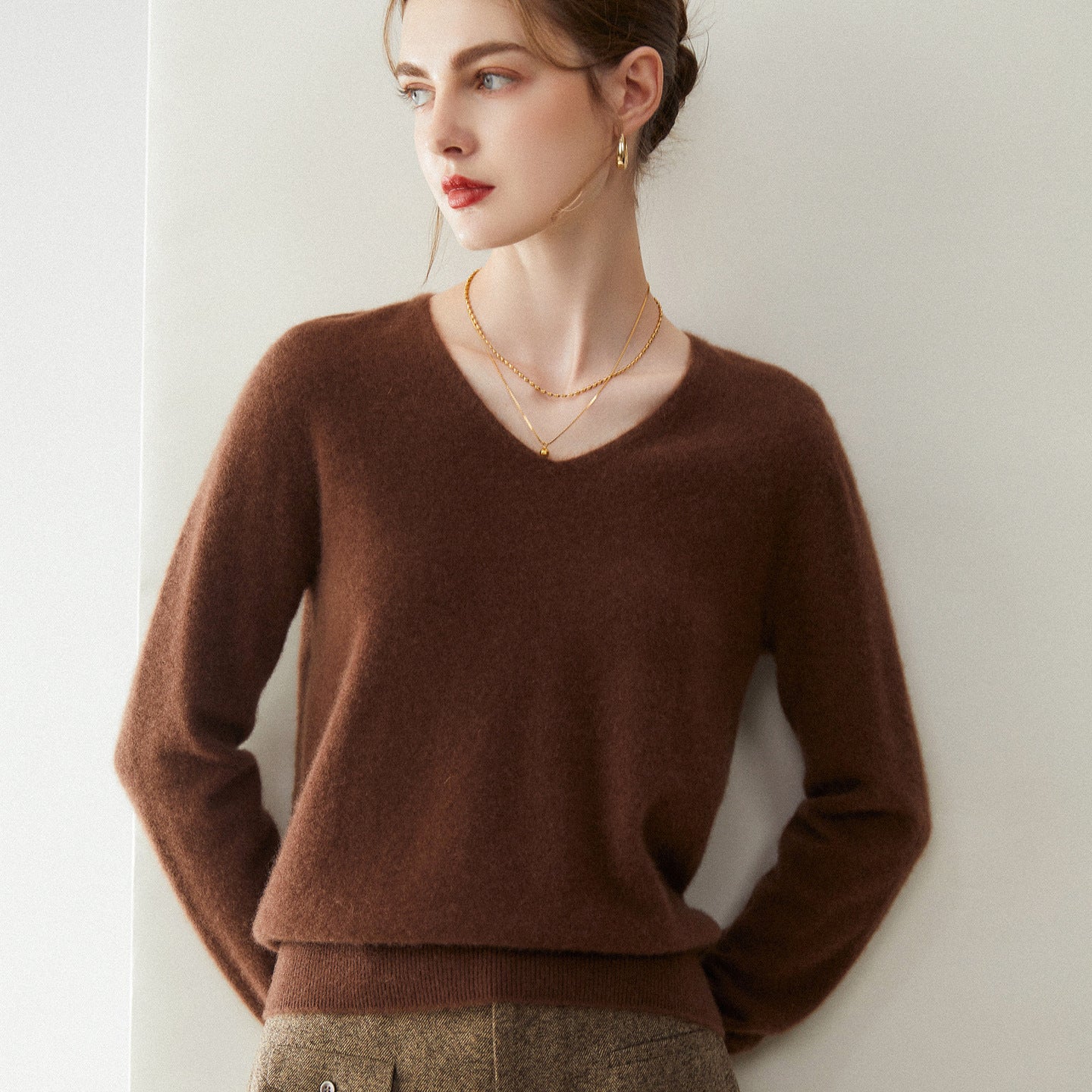 Cashmere Seamless Whisper-Soft V-Neck – Barely-There Luxury - Sainiya Eco Wear