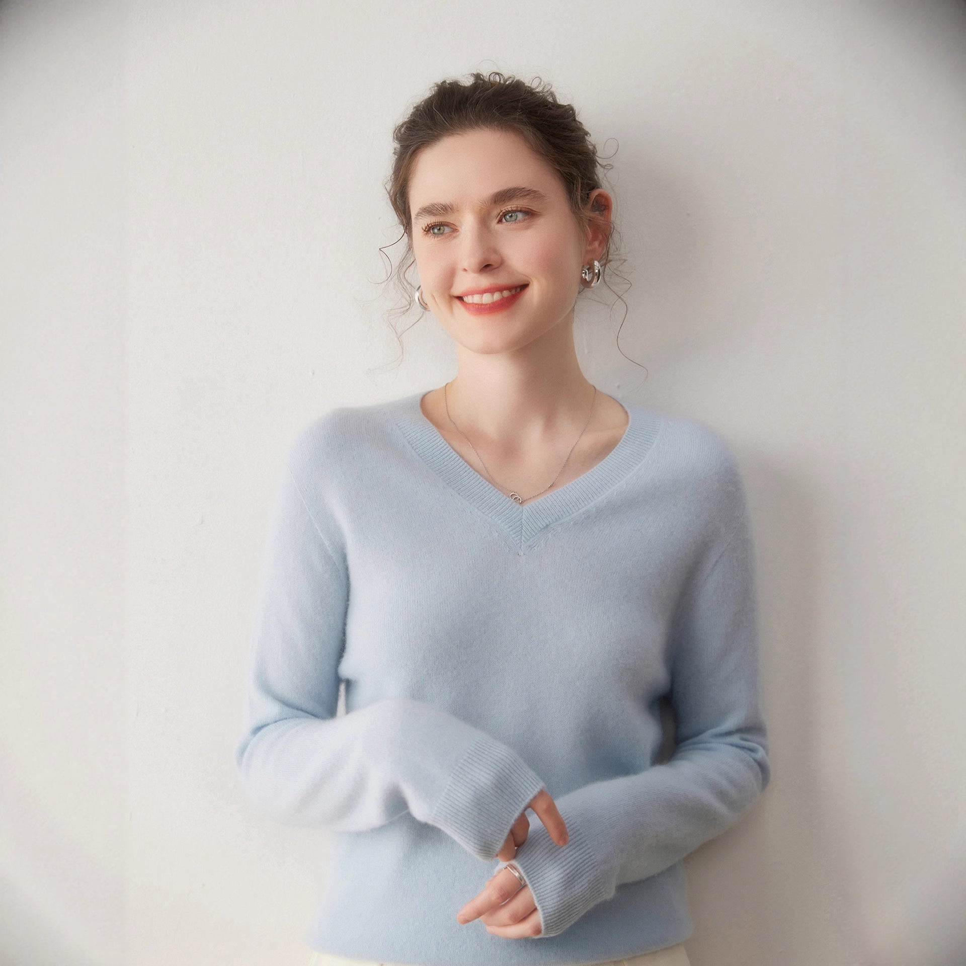 Cashmere V-Neck Women’s Knit Top – Soft, Warm, Slimming Fall/Winter Layer - Sainiya Eco Wear