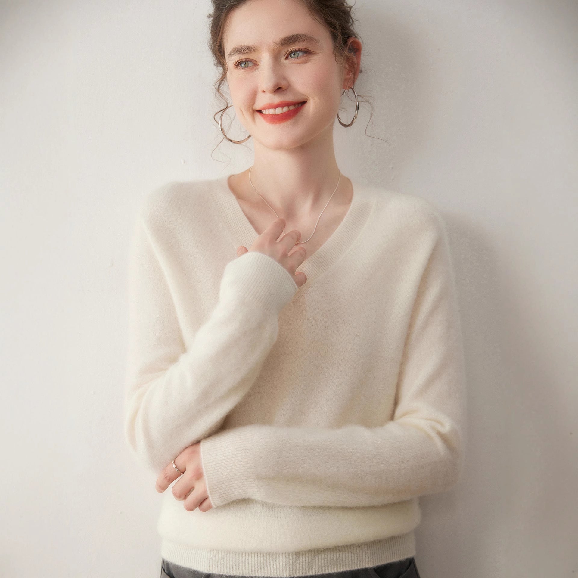 Cashmere V-Neck Women’s Knit Top – Soft, Warm, Slimming Fall/Winter Layer - Sainiya Eco Wear