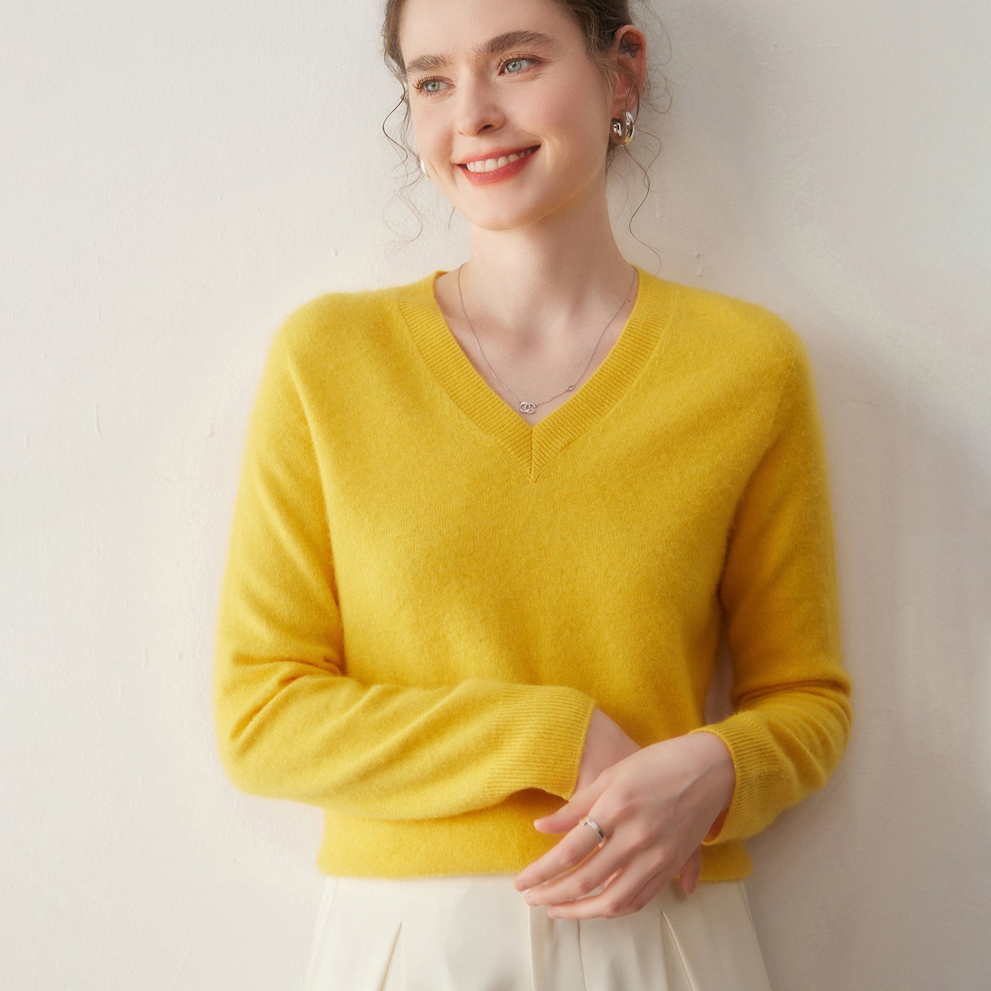 Cashmere V-Neck Women’s Knit Top – Soft, Warm, Slimming Fall/Winter Layer - Sainiya Eco Wear