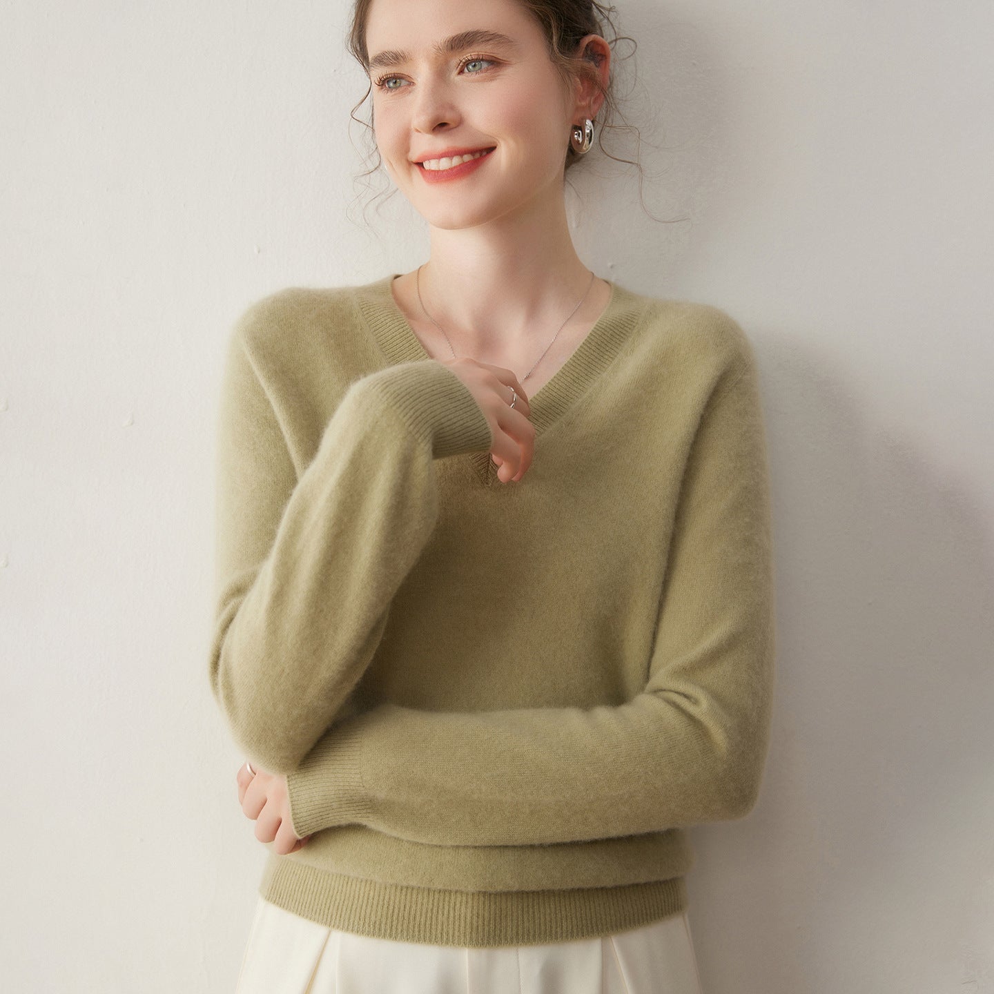 Cashmere V-Neck Women’s Knit Top – Soft, Warm, Slimming Fall/Winter Layer - Sainiya Eco Wear