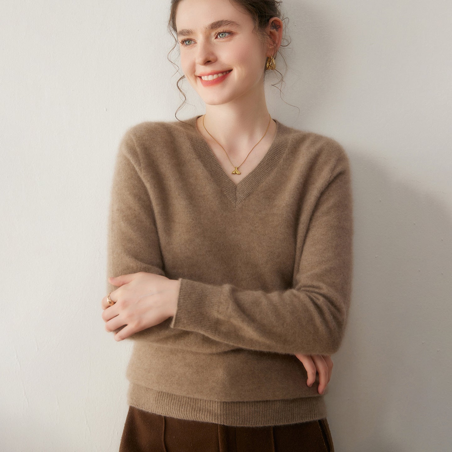 Cashmere V-Neck Women’s Knit Top – Soft, Warm, Slimming Fall/Winter Layer - Sainiya Eco Wear