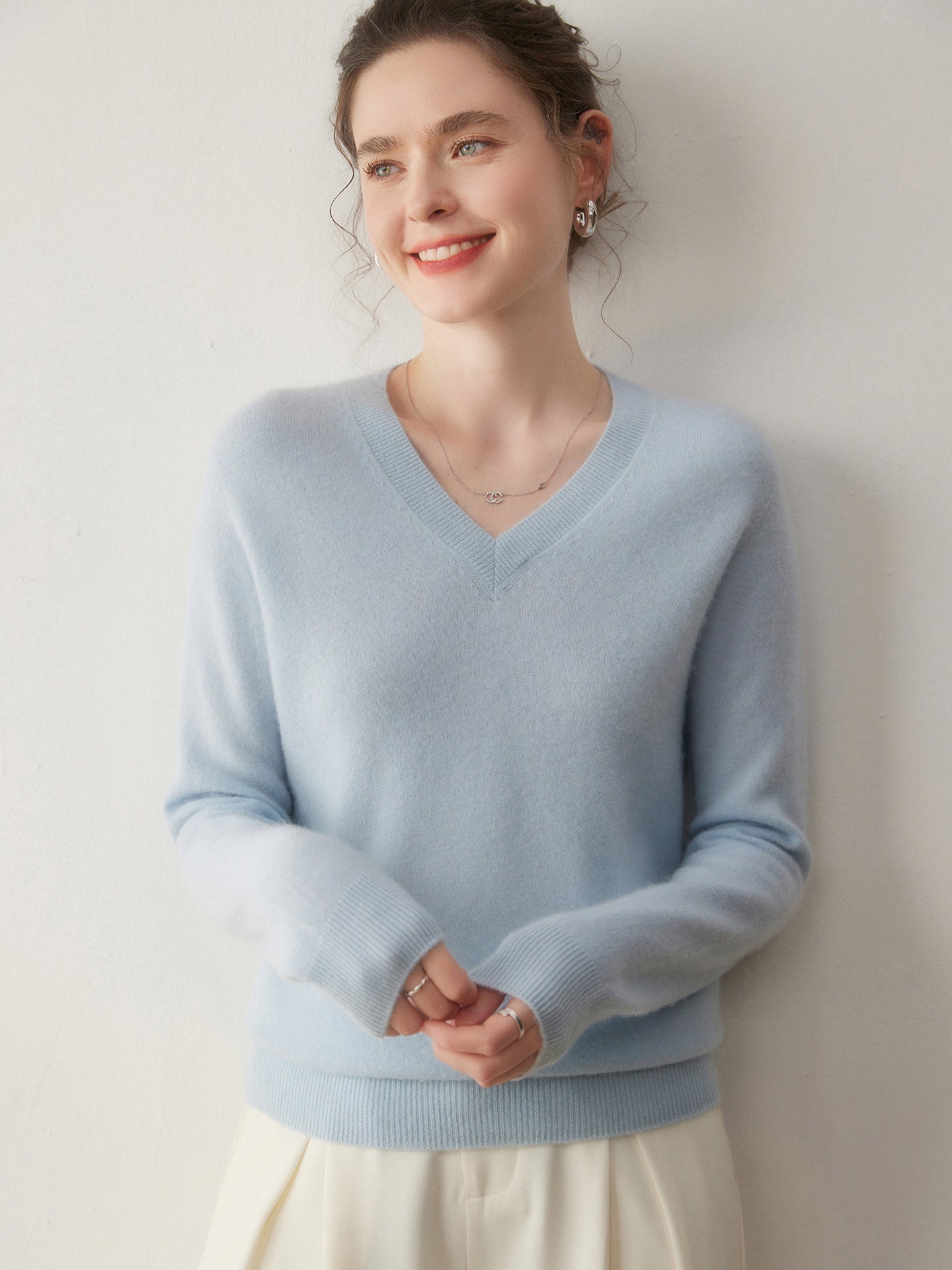 Cashmere V-Neck Women’s Knit Top – Soft, Warm, Slimming Fall/Winter Layer - Sainiya Eco Wear