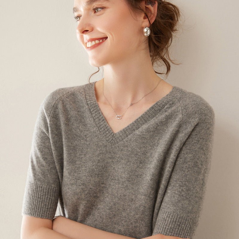 Cashmere V-Neck Women’s Sweater – 100% Pure Soft Knit Half-Sleeve Top - Sainiya Eco Wear