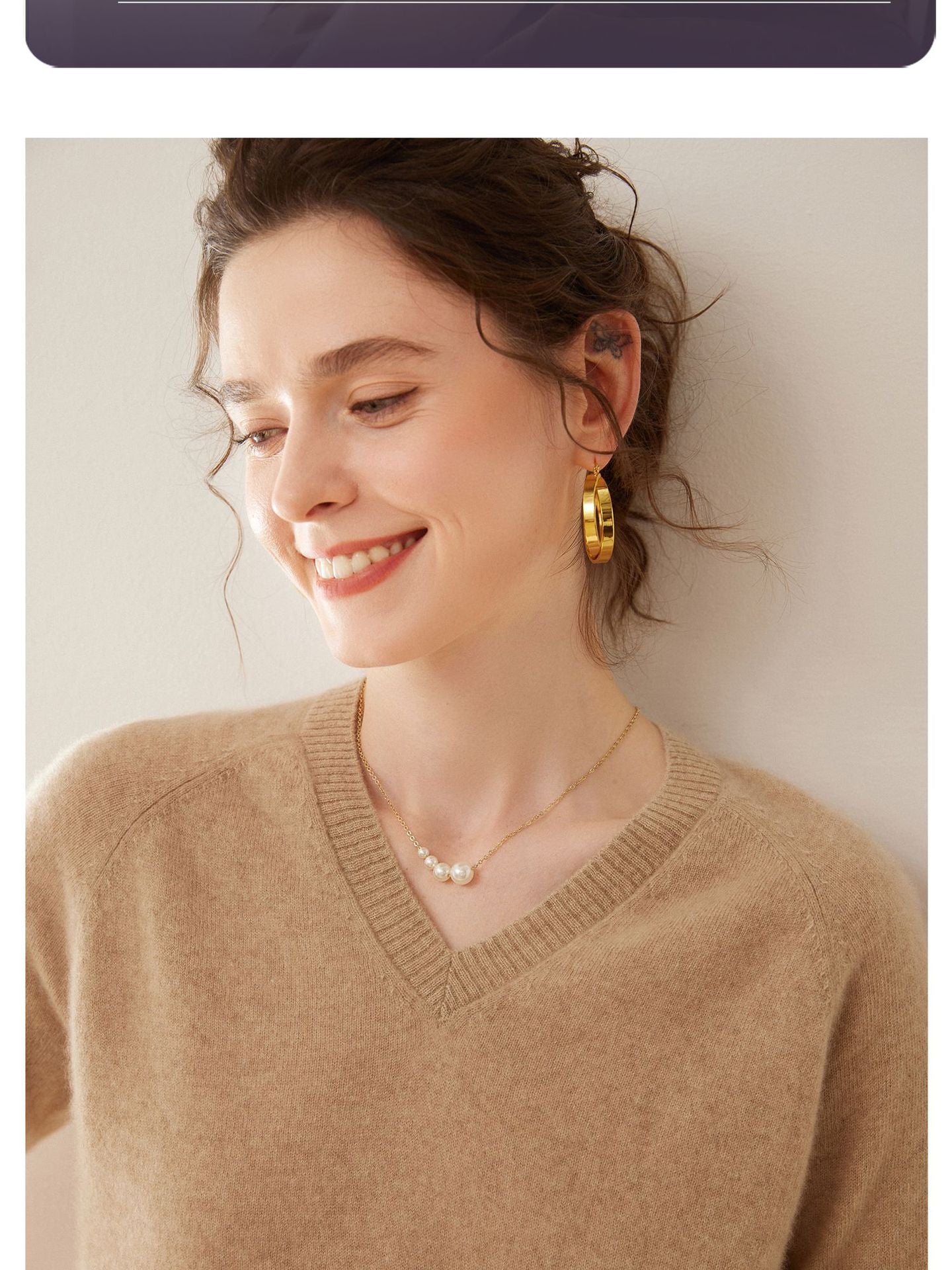 Cashmere V-Neck Women’s Sweater – 100% Pure Soft Knit Half-Sleeve Top - Sainiya Eco Wear